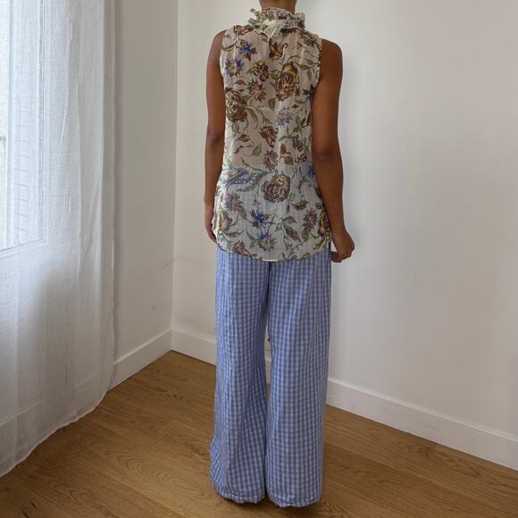 Vintage Italian Sheer Mesh Ruffle-Neck Floral Tunic Top (M/L) - Picture 4 of 8